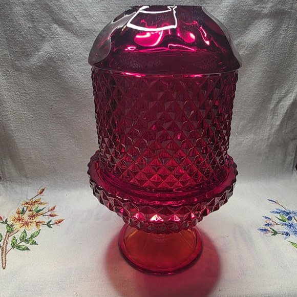 Ruby Red Diamond Point Fairy Lamp, Or A "Glimmer" lamp, produced By Viking Glass - Picture 2 of 12